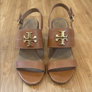 Tory Burch Brown Leather Sandals with Gold Logo